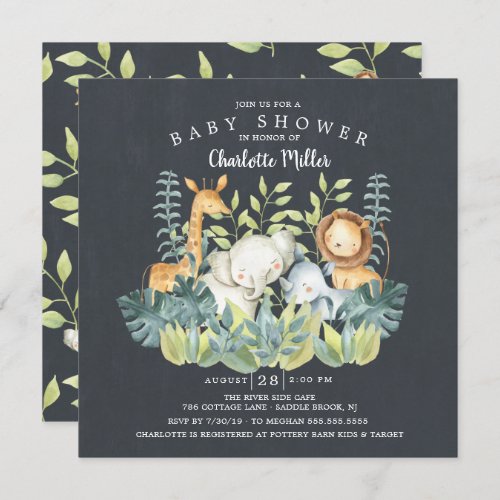 Chalkboard Jungle Animals Baby Shower Invitation
