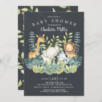 Chalkboard Jungle Animals Baby Shower Invitation