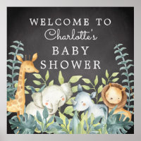 Chalkboard Jungle Animals Baby Shower Welcome Poster