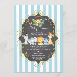 Chalkboard Jungle Animals Boys Baby Shower Invitation
