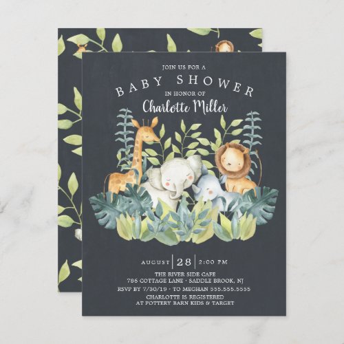 Chalkboard Jungle Animals Neutral Baby Shower Invitation