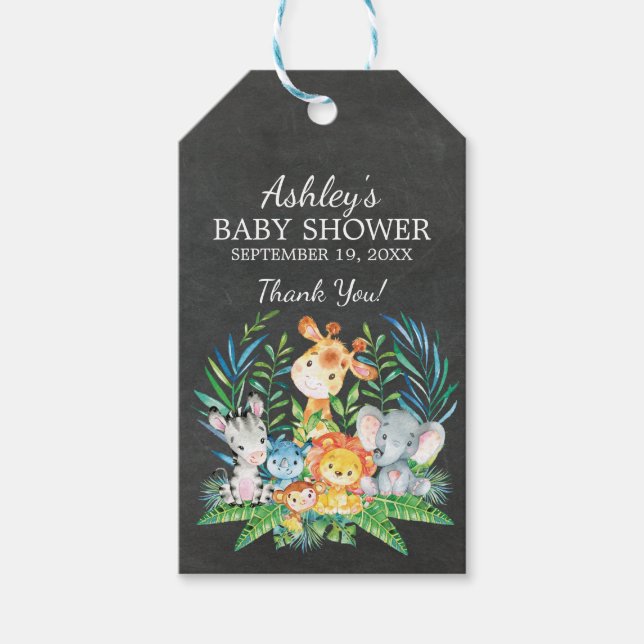 Chalkboard Jungle Baby Shower Favor Gift Tag (Front)