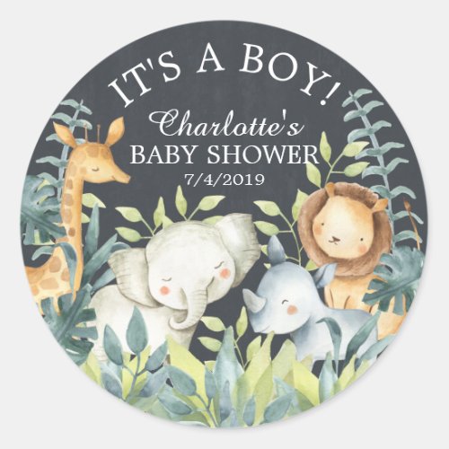 Chalkboard Jungle  Baby Shower Thank You Favor Classic Round Sticker