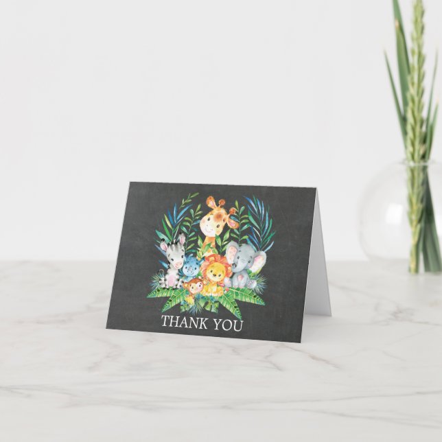 Chalkboard Jungle Baby Shower Thank You Note Card (Front)