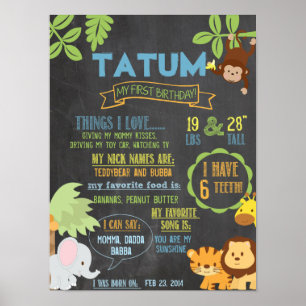 Chalkboard Jungle Party personalized 1 year poster