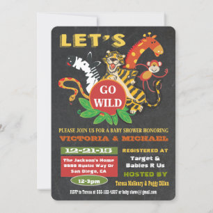 Chalkboard Jungle Safari Baby Shower Invitations