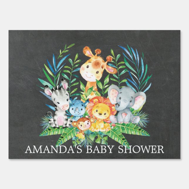Chalkboard Jungle Safari Baby Shower Yard Sign (Front)