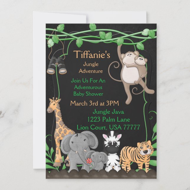 Chalkboard Jungle Theme Baby Bridal Shower Invite (Front)