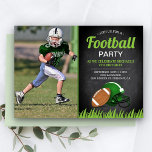 Chalkboard Kids Football Birthday Party Photo Invitation<br><div class="desc">Amaze your guests with this cool football theme birthday party invite featuring an american football and a sports helmet with modern typography against a chalkboard background. Simply add your event details on this easy-to-use template and adorn this card with your child's favorite photo to make it a one-of-a-kind invitation. Flip...</div>