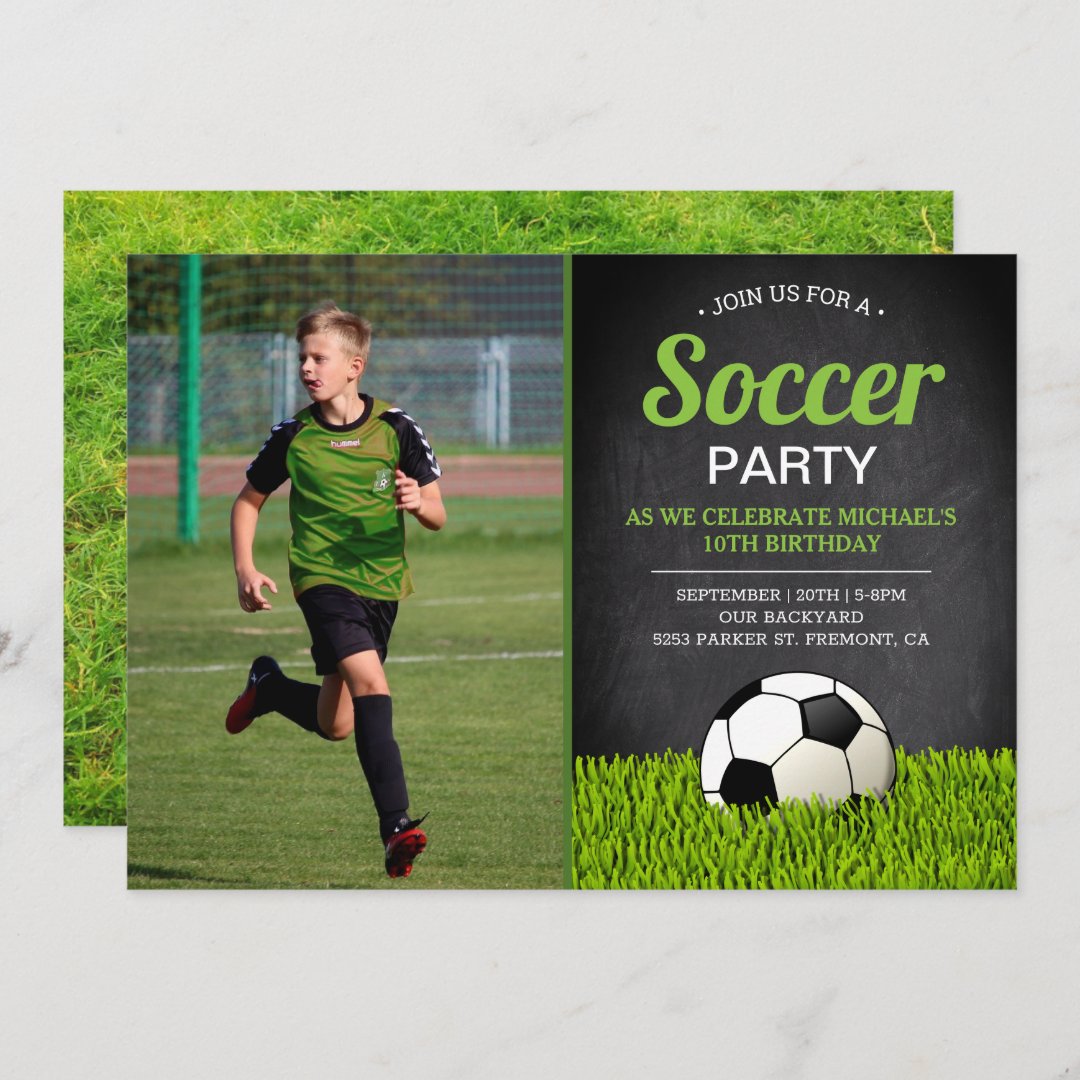 Chalkboard Kids Soccer Birthday Party Photo Invitation | Zazzle