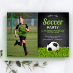 Chalkboard Kids Soccer Birthday Party Photo Invitation<br><div class="desc">Amaze your guests with this cool soccer theme birthday party invite featuring a soccer ball on a lawn with modern typography against a chalkboard background. Simply add your event details on this easy-to-use template and adorn this card with your child's favorite photo to make it a one-of-a-kind invitation. Flip the...</div>