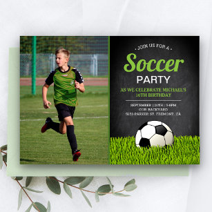 Chalkboard Kids Soccer Birthday Party Photo Invitation