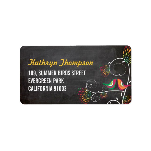 Chalkboard Kissing Summer Birds Wedding Labels (Front)
