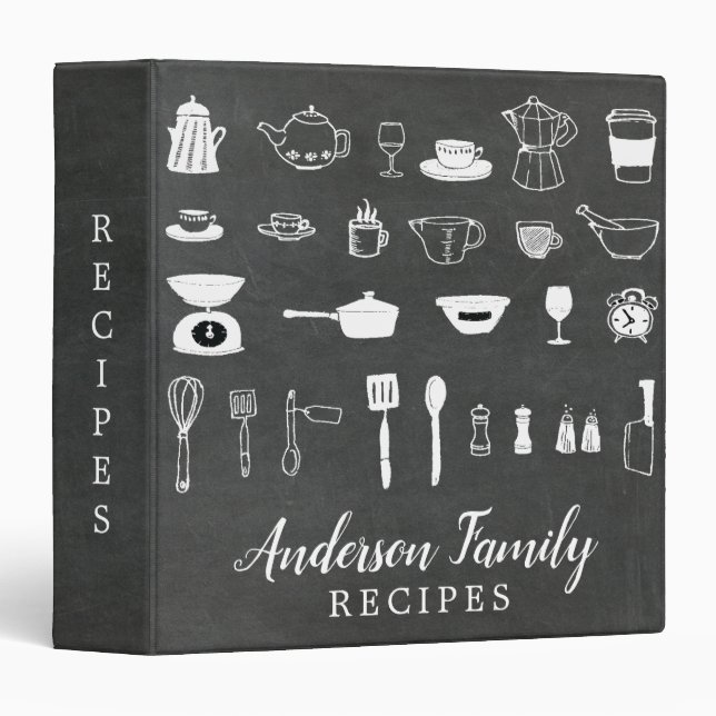 Chalkboard Kitchen Bridal Shower Family Recipe 3 Ring Binder (Front/Spine)