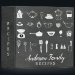 Chalkboard Kitchen Bridal Shower Family Recipe 3 Ring Binder<br><div class="desc">Family recipe book featuring white sketched kitchen tools set on a black chalkboard background.</div>