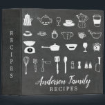 Chalkboard Kitchen Bridal Shower Family Recipe 3 Ring Binder<br><div class="desc">Family recipe book featuring white sketched kitchen tools set on a black chalkboard background.</div>