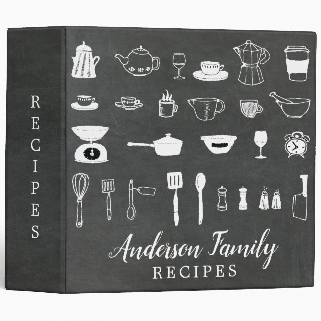 Chalkboard Kitchen Bridal Shower Family Recipe 3 Ring Binder (Front/Spine)