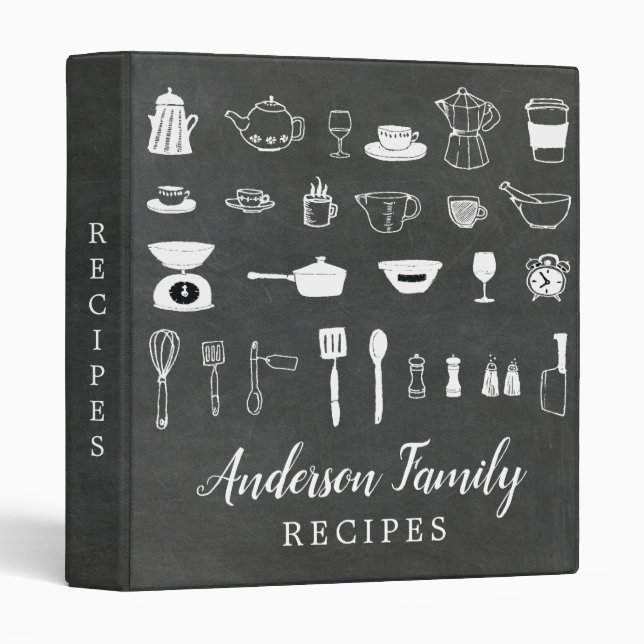 Chalkboard Kitchen Bridal Shower Family Recipe 3 Ring Binder (Front/Spine)