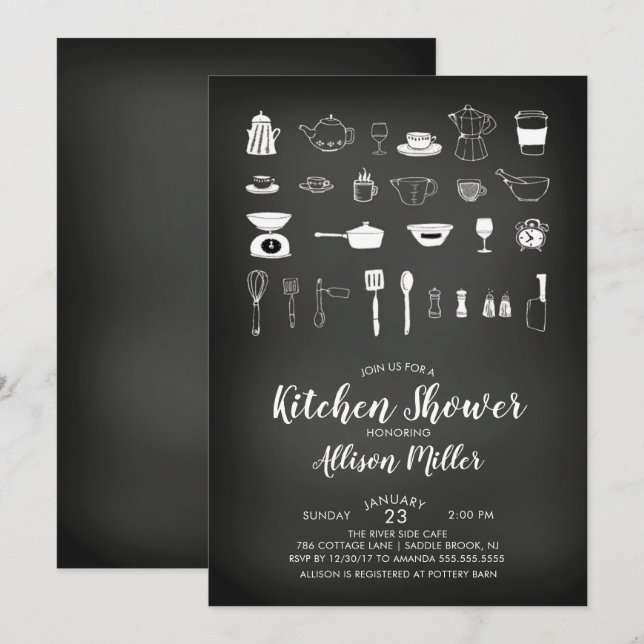 Chalkboard Kitchen Bridal Shower Invitation (Front/Back)