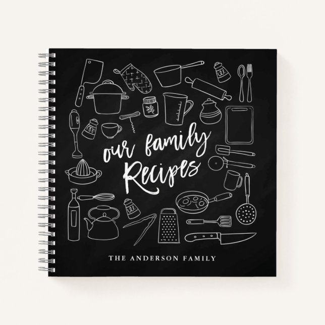 Chalkboard Kitchen Tools Personalized Recipe  Notebook (Front)
