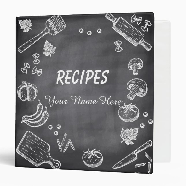 Chalkboard Kitchen utensils recipe binder book (Front/Inside)