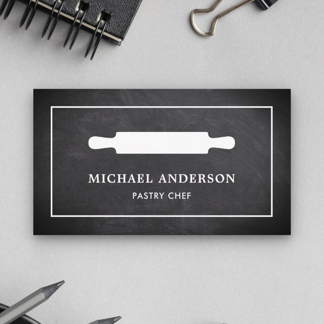 Chalkboard Kitchen White Rolling Pin Pastry Chef Business Card (Creator Uploaded)