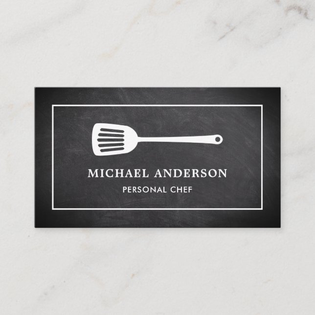 Chalkboard Kitchen White Spatula Personal Chef Business Card (Front)
