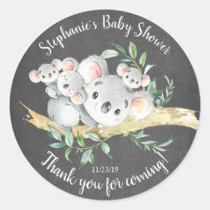 Chalkboard Koala Bear Triplets Baby Shower Favor Classic Round Sticker