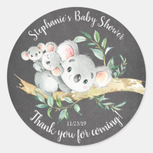 Chalkboard Koala Bear Twins Baby Shower Favor Classic Round Sticker