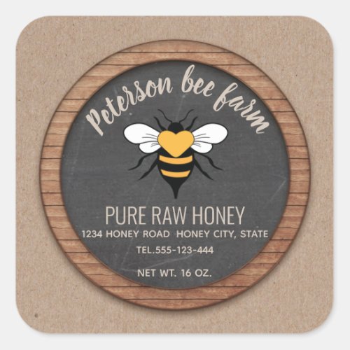 Chalkboard Kraft honeybee honey jar Square Sticker