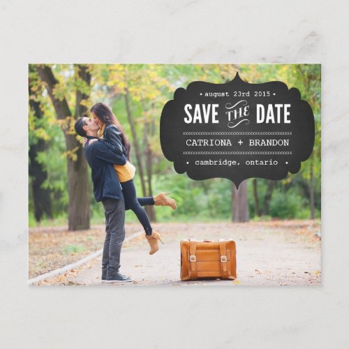 Chalkboard Label Photo Save the Date Postcard