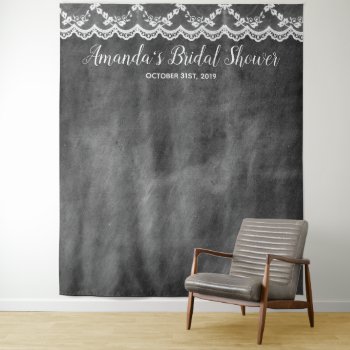Chalkboard Lace Bridal Shower Photo Booth Backdrop by oddlotpaperie at Zazzle