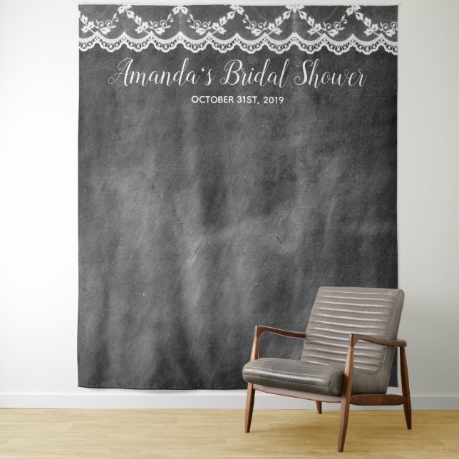 Chalkboard Lace Bridal Shower Photo Booth Backdrop (In Situ)
