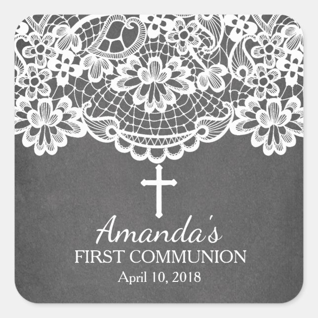 Chalkboard Lace First Holy Communion Sticker (Front)