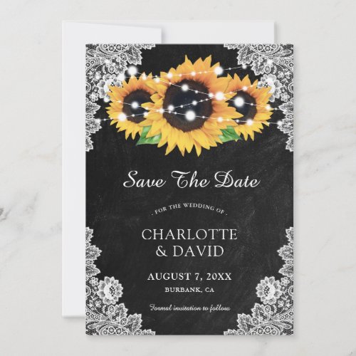 Chalkboard Lace Sunflower Save The Date Cards