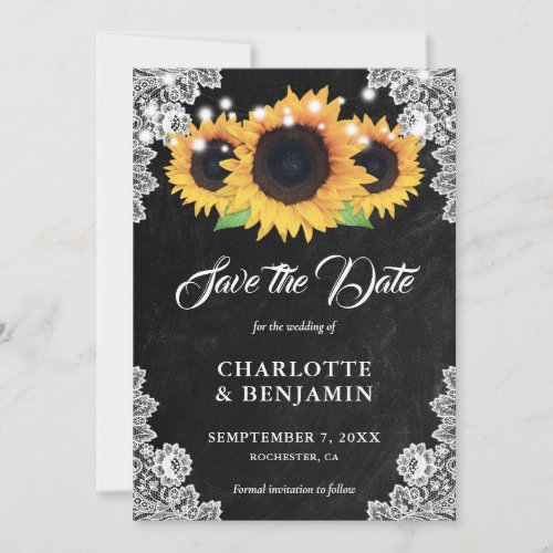 Chalkboard Lace Sunflower Save The Date Cards