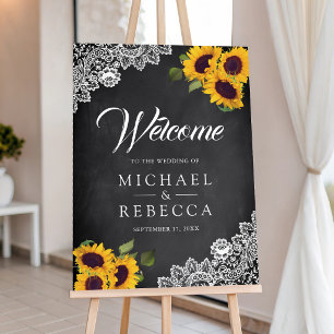 Chalkboard Lace Sunflowers Wedding Welcome Sign