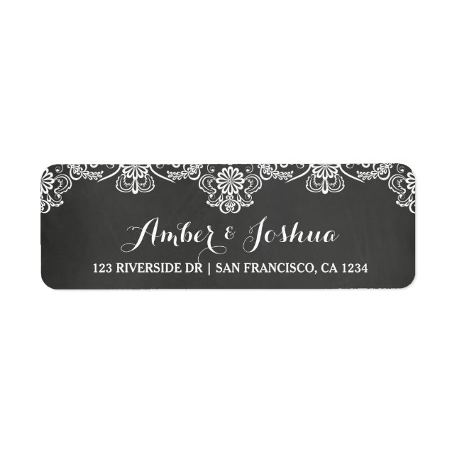 Chalkboard & Lace Typography Return Address Label (Front)