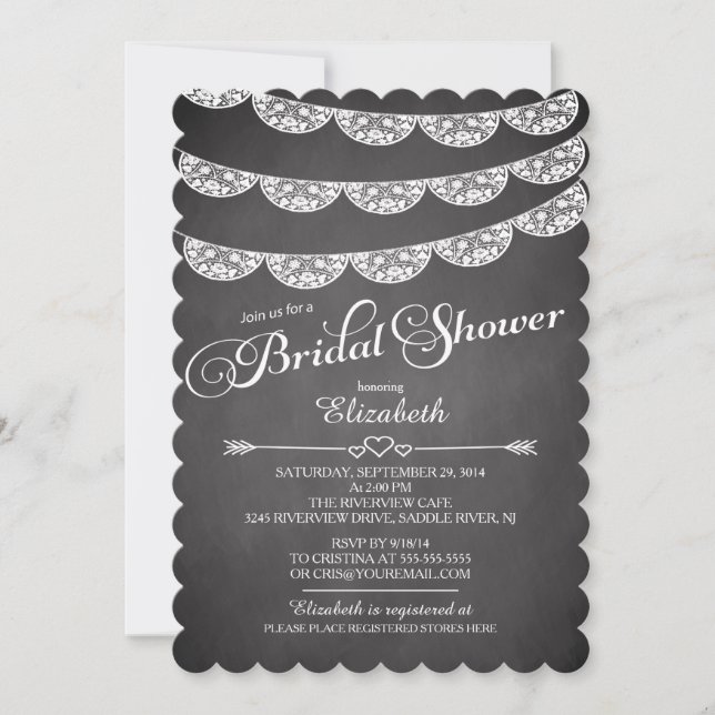 Chalkboard Lace & Wood Bridal Shower Invitation (Front)