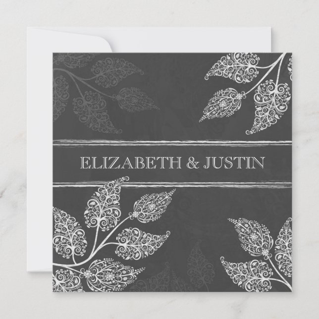 Chalkboard Lacy Leaves Wedding Invitation (Front)