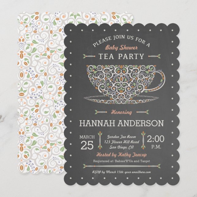 Chalkboard Lacy Teacup Baby Shower Invitation (Front/Back)