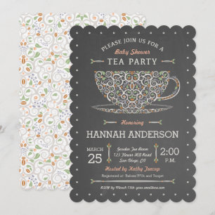 Chalkboard Lacy Teacup Baby Shower Invitation