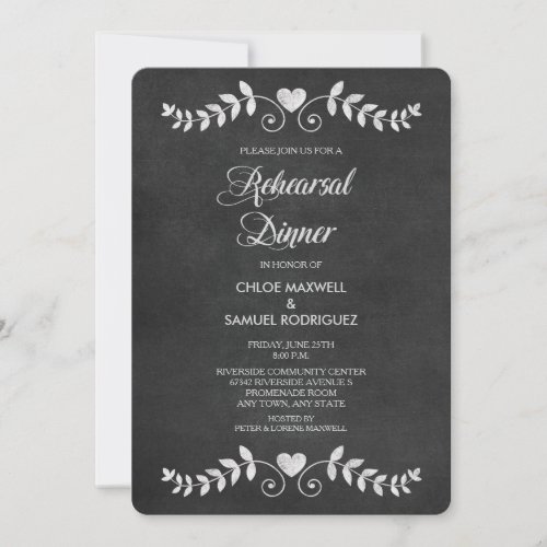 Chalkboard Laurel Leaf Rehearsal Dinner Invitation