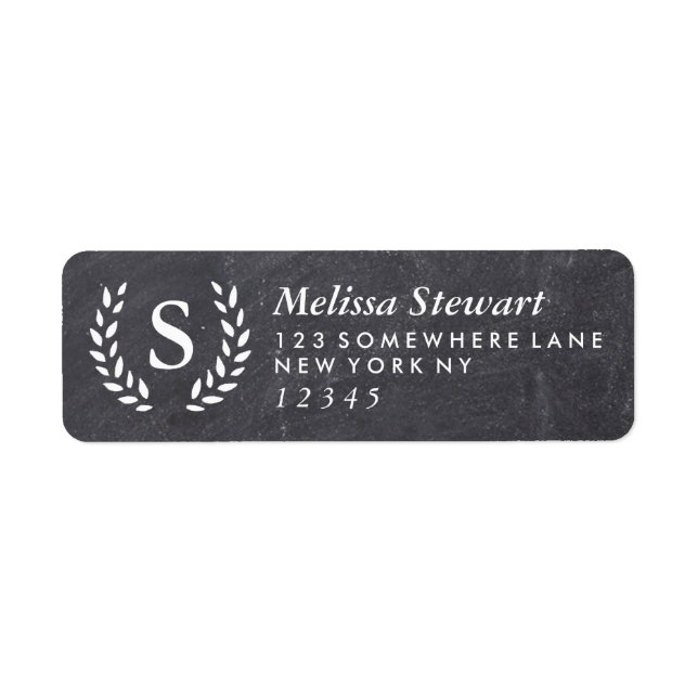 Chalkboard Laurel Wreath Monogram Return Address Label (Front)