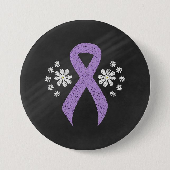 Chalkboard Lavender Awareness Ribbon Pinback Button (Front)
