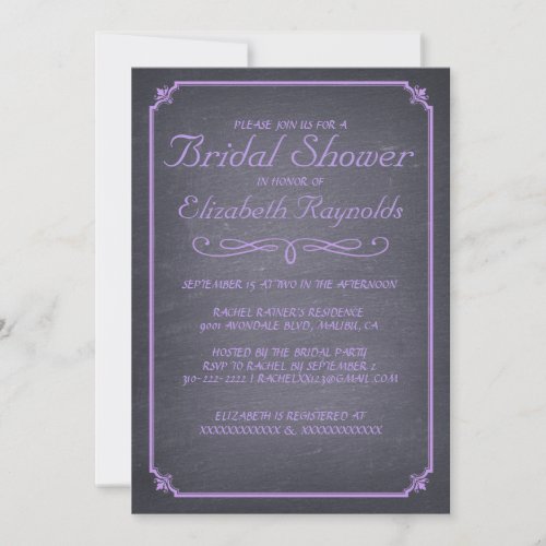 Chalkboard Lavender Bridal Shower Invitations