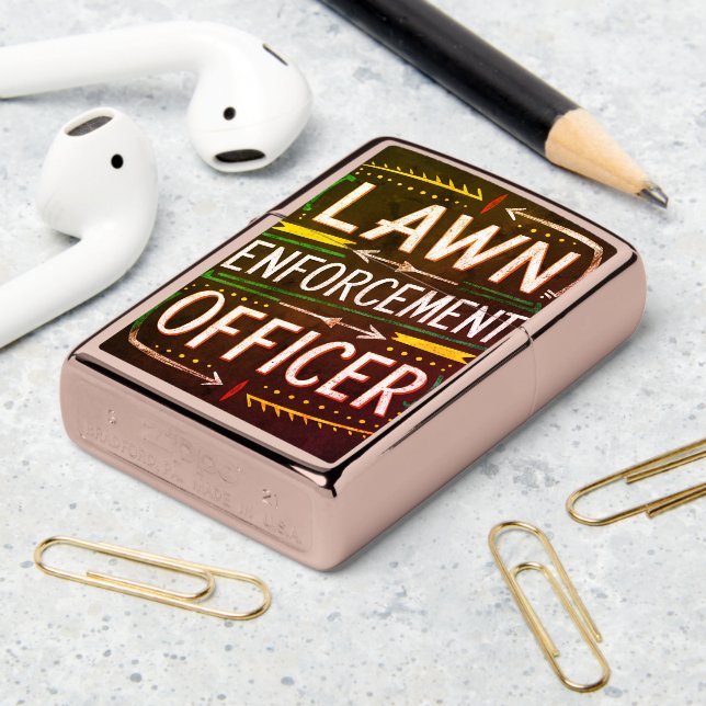 Chalkboard Lawn Enforcement Officer Sign Zippo Lighter (On Table 2)