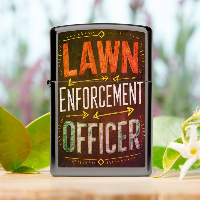 Chalkboard Lawn Enforcement Officer Zippo Lighter (On Table)