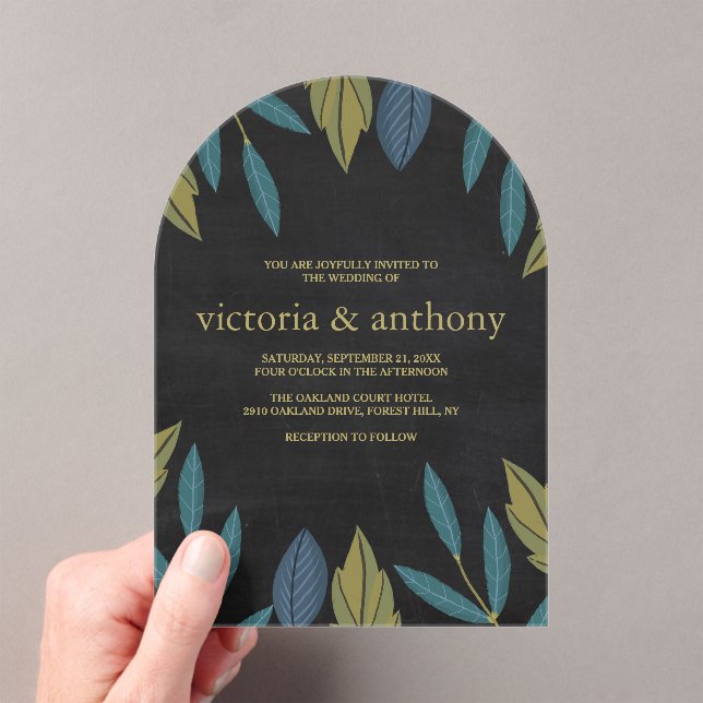 Chalkboard Leaf Wedding Acrylic Invitations (Insitu (Handheld))