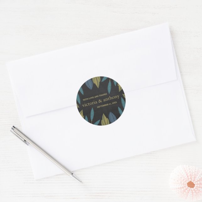 Chalkboard Leaf Wedding Favor Classic Round Sticker (Envelope)